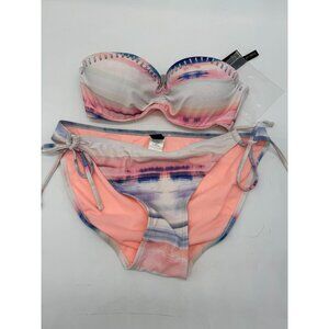 Ninety Six Degrees 2-pc Bikini Swimsuit Womens XL Pink Striped Sexy Beach
